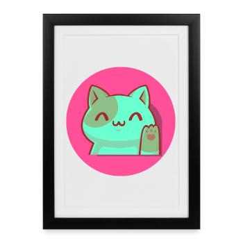 Chibi Kawaii Cat, Lucky Charm, Po Art Pink - Framed poster (27 × 37 cm) - black - Front
