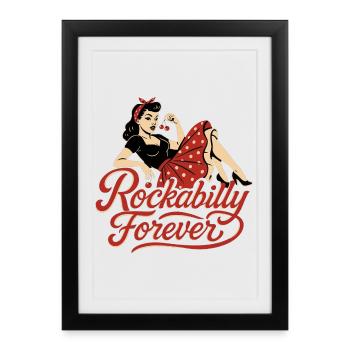 Rockabilly Forever Cerises Femme Cadeau des Années 50 - Affiche encadrée (27 × 37 cm) - noir - Devant