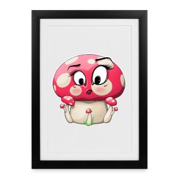 Conception de personnage de champignon rose mignon - Affiche encadrée (27 × 37 cm) - noir - Devant
