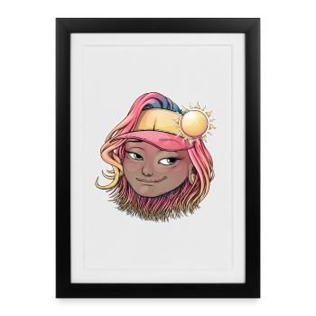 Illustration de fille boho ensoleillée - Affiche encadrée (27 × 37 cm) - noir - Devant