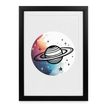 Planète minimaliste – Design spatial simple - Affiche encadrée (27 × 37 cm) - noir - Devant