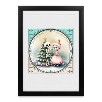 Crânes de Noël avec arbre et bonbons - Affiche encadrée (27 × 37 cm) - noir - Devant