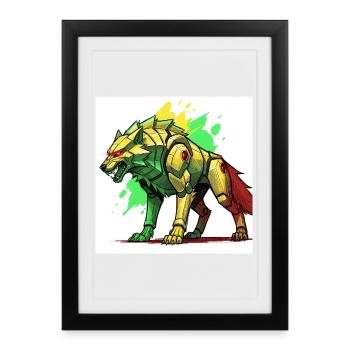 Futuristic lion with cyborg design - Framed poster (27 × 37 cm) - black - Front