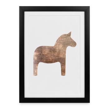 Dala Horse Wood Suède Traditionnel Scandinave - Affiche encadrée (27 × 37 cm) - noir - Devant