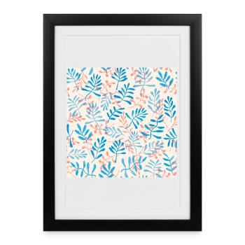 Blue and Coral Branch Design - Framed poster (27 × 37 cm) - black - Front