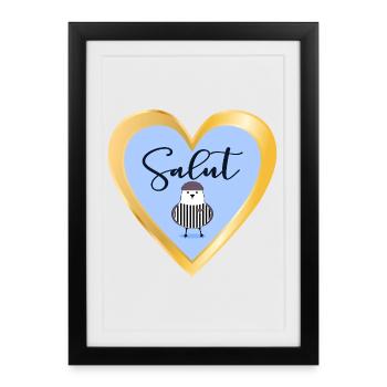 Mouette Salut en France - Affiche encadrée (27 × 37 cm) - noir - Devant