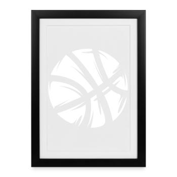 Ballon de basket abstrait en blanc sur noir - Affiche encadrée (27 × 37 cm) - noir - Devant