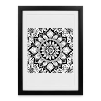 Mandala à motif floral noir blanc - Affiche encadrée (27 × 37 cm) - noir - Devant