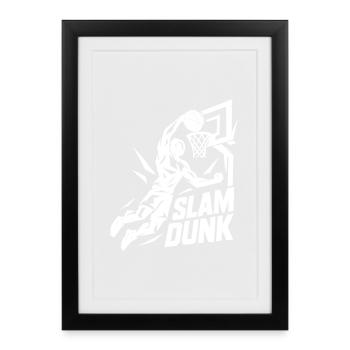 Basketball Slam Dunk Lancer Joueur Dunking Cadeau - Affiche encadrée (27 × 37 cm) - noir - Devant