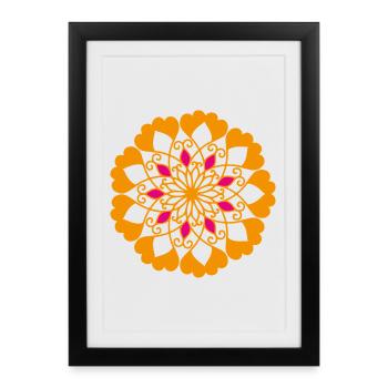 Ornement Mandala Inde Yoga Fleur Soleil Méditer - Affiche encadrée (27 × 37 cm) - noir - Devant