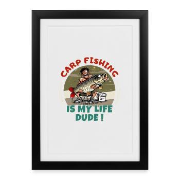 Trophée de l’humour de gars de la pêche à la carpe, c’est ma vie - Affiche encadrée (27 × 37 cm) - noir - Devant