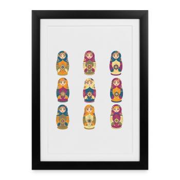 Motif de poupées matriochkas russes traditionnelles - Affiche encadrée (27 × 37 cm) - noir - Devant
