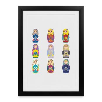 Matriochka Pop Art Designs. Matreshka / Matroshka - Affiche encadrée (27 × 37 cm) - noir - Devant