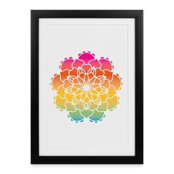 Fleur Mandala Ornement Dégradé Yoga Inde om - Affiche encadrée (27 × 37 cm) - noir - Devant