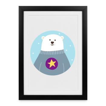 Polar Bear Star Pôle Nord polaire Pépinière skandi - Affiche encadrée (27 × 37 cm) - noir - Devant