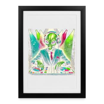 Illustration de DJ extraterrestre cosmique - Affiche encadrée (27 × 37 cm) - noir - Devant
