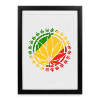 Motif de feuille de cannabis inspiré de Rasta - Affiche encadrée (27 × 37 cm) - noir - Devant