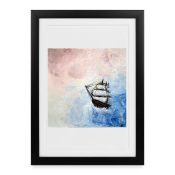 Historic Sailing Ship Against a Cloudy Sky - Framed poster (27 × 37 cm) - black - Front