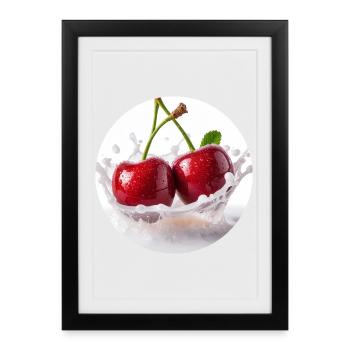 Kirschen im Spritzwasser Design - Gerahmtes Poster (27 × 37 cm) - Schwarz - Vorne
