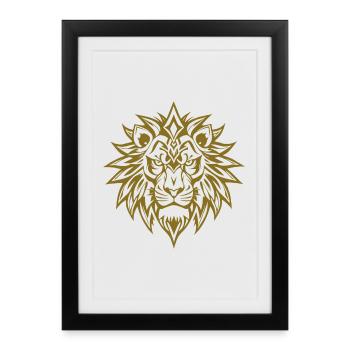 Conception tribale puissante à tête de lion - Affiche encadrée (27 × 37 cm) - noir - Devant
