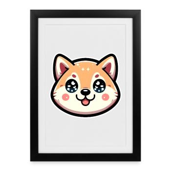 Chibi Joy Chien aux yeux étoilés - Affiche encadrée (27 × 37 cm) - noir - Devant
