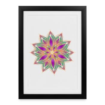 Oriental Star Flower in Magenta & Turquoise - Framed poster (27 × 37 cm) - black - Front