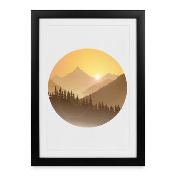 Mountains at Sunrise with Radiant Sun - Framed poster (27 × 37 cm) - black - Front