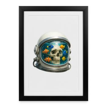 Casque d’astronaute Fish Tank Art avec des poissons - Affiche encadrée (27 × 37 cm) - noir - Devant