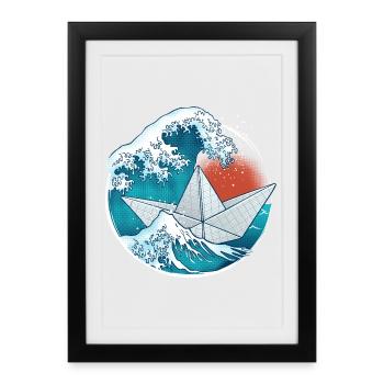 Paper boat in origami style - Framed poster (27 × 37 cm) - black - Front