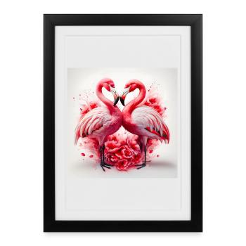 Flamingo Hearts and Flowers - Framed poster (27 × 37 cm) - black - Front
