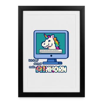 A’nhorn, alias l’humour de licorne, IA et pixel art - Affiche encadrée (27 × 37 cm) - noir - Devant