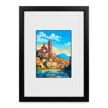 Coimbra Portugal Coastal Townscape Artwork - Framed poster (27 × 37 cm) - black - Front