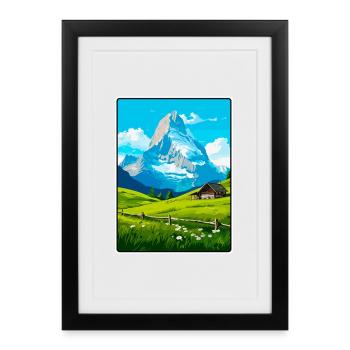 Eiger Schweiz Berglandschaft Illustration - Gerahmtes Poster (27 × 37 cm) - Schwarz - Vorne