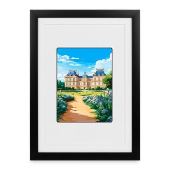 Luxembourg Elegant Chateau with Blooming Gardens - Framed poster (27 × 37 cm) - black - Front
