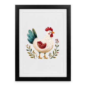Rustic Chicken Illustrated Floral - Framed poster (27 × 37 cm) - black - Front