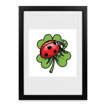 Trèfle avec motif coccinelle - Affiche encadrée (27 × 37 cm) - noir - Devant