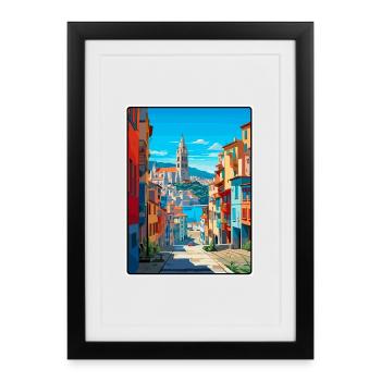 Affiche de voyage à San Sebastian Espagne Cityscape WPA - Affiche encadrée (27 × 37 cm) - noir - Devant