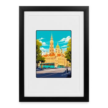 Vienne, Autriche, Paysage urbain vintage, Illustration d’art - Affiche encadrée (27 × 37 cm) - noir - Devant