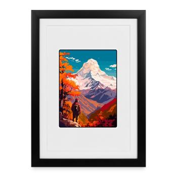 Affiche de voyage vintage de Poon Hill Nepal Paysage urbain - Affiche encadrée (27 × 37 cm) - noir - Devant