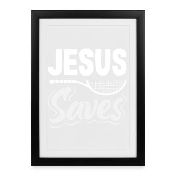 Jésus sauve un joueur de tennis - Affiche encadrée (27 × 37 cm) - noir - Devant