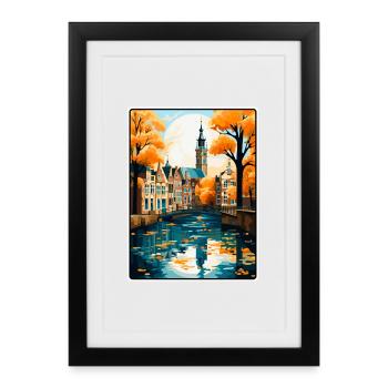 Gouda, paysage urbain de voyage vintage aux Pays-Bas - Affiche encadrée (27 × 37 cm) - noir - Devant