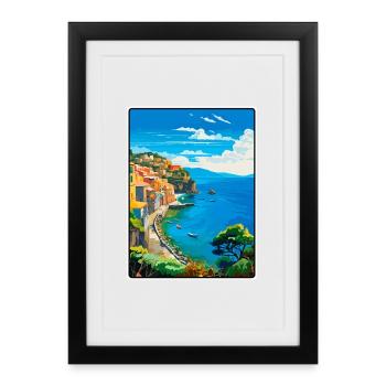Sorrento, Italie, affiche de voyage vintage Cityscape WPA - Affiche encadrée (27 × 37 cm) - noir - Devant