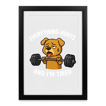Exhausted Dog Lifting Weights - Framed poster (27 × 37 cm) - black - Front