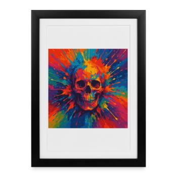 Colorful Skull Paint Splash Shirt - Framed poster (27 × 37 cm) - black - Front