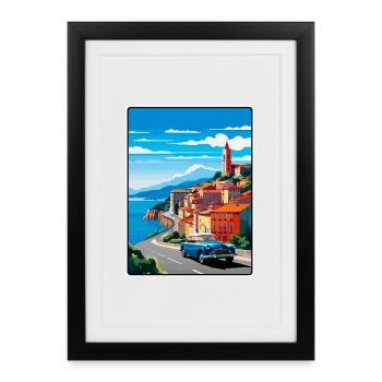 Affiche de voyage vintage de Bilbao, Espagne, paysage urbain WPA - Affiche encadrée (27 × 37 cm) - noir - Devant