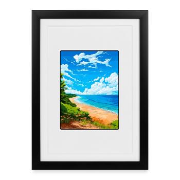 Affiche de voyage vintage au lac Michigan USA Paysage urbain - Affiche encadrée (27 × 37 cm) - noir - Devant