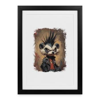 Drôle de raton laveur punk rock - Affiche encadrée (27 × 37 cm) - noir - Devant