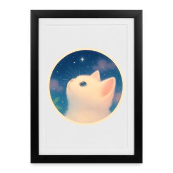 Dreamy kitten under a starry sky - Framed poster (27 × 37 cm) - black - Front