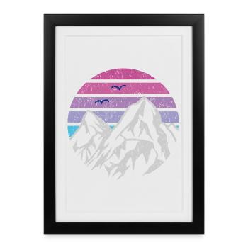 Montagnes Rétro Soleil - Affiche encadrée (27 × 37 cm) - noir - Devant