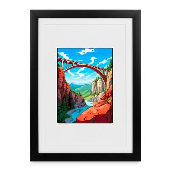 Affiche de voyage Devils Bridge Allemagne Paysage urbain WPA - Affiche encadrée (27 × 37 cm) - noir - Devant